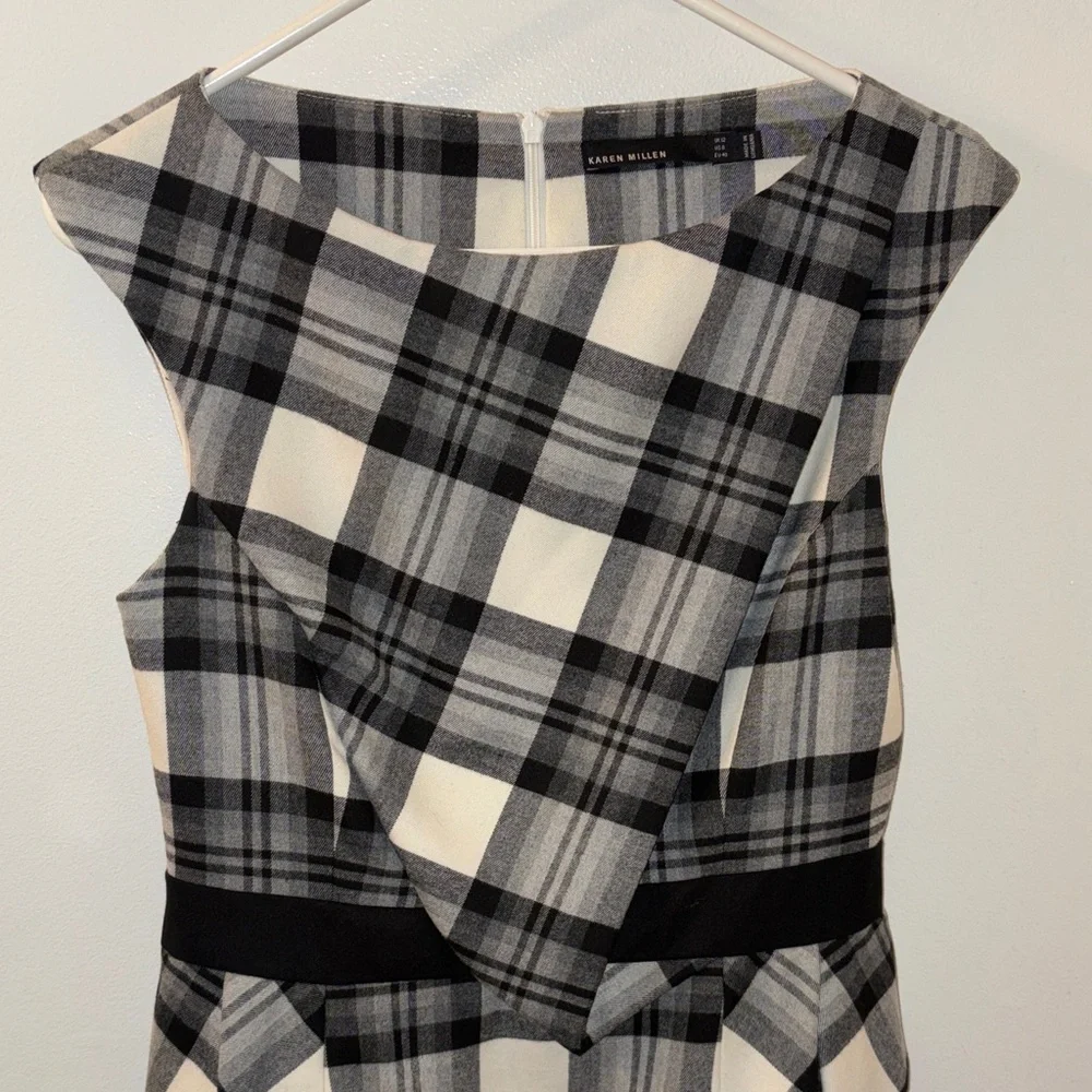 Black & White Plaid Sheath Dress with Waist Detail Karen Millen - Picture 4 of 14